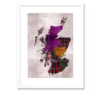 Artery8 Painting Map Outline Scotland Tartan Inset Regions Framed Art Print in White Artery8 White