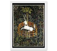 Artery8 Painting Medieval Tapestry Unknown Hunt Unicorn Captivity Artwork Framed A3 Wall Art Print
