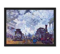 Artery8 Painting Monet St Lazare Station Train Arriving Artwork Framed Wall Art Print A4 in Black Artery8 Black