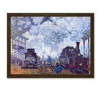 Painting Monet St Lazare Station Train Arriving Artwork Framed Wall Art Print A4 Artery8 Brown One Size