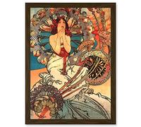 Artery8 Painting Mucha Nouveau Woman Spring Floral A4 Artwork Framed Wall Art Print