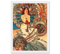 Artery8 Painting Mucha Nouveau Woman Spring Floral A4 Artwork Framed Wall Art Print