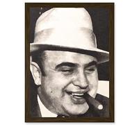 Artery8 Painting Portrait Gangster Al Capone Cigar Crime Artwork Framed Wall Art Print A4