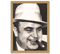 Artery8 Painting Portrait Gangster Al Capone Cigar Crime Artwork Framed Wall Art Print A4