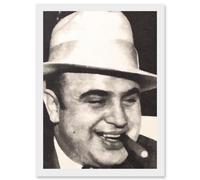 Artery8 Painting Portrait Gangster Al Capone Cigar Crime Artwork Framed Wall Art Print A4 in White Artery8 White