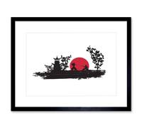 Wee Blue Coo Painting Drawing Samurai Combat Fight Rising Sun Japan Framed Wall Art Print