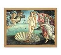 Artery8 Painting Sea Shell Goddess Birth Of Venus Botticelli A4 Artwork Framed Wall Art Print in Light Oak Artery8 Light Oak