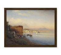 Artery8 Painting Seascape City Flamm Bay Naples Queen Palace Artwork Framed Wall Art Print A4 in Brown Artery8 Brown