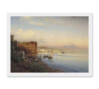 Artery8 Painting Seascape City Flamm Bay Naples Queen Palace Artwork Framed Wall Art Print A4 in White Artery8 White
