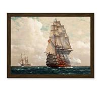 Artery8 Painting Seascape Naval Diemer Ship At Sea Men O War Passing Artwork Framed Wall Art Print A4