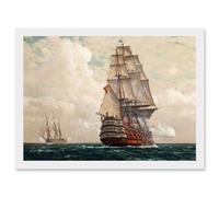Artery8 Painting Seascape Naval Diemer Ship At Sea Men O War Passing Artwork Framed Wall Art Print A4