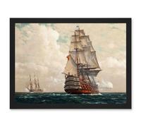 Artery8 Painting Seascape Naval Diemer Ship At Sea Men O War Passing Artwork Framed Wall Art Print A4