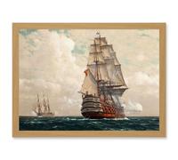 Artery8 Painting Seascape Naval Diemer Ship At Sea Men O War Passing Artwork Framed Wall Art Print A4
