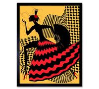Artery8 Painting Spanish Flamenco Dancer Design 12x16" Framed Wall Art in Yellow | Size: W12" x H16" Artery8 Yellow W12" x H16"