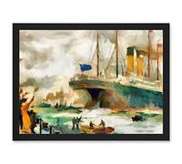 Painting SS Cedric Liverpool Ocean Liner Ship Watercolour Artwork Framed Wall Art Print A4 Artery8 Black One Size