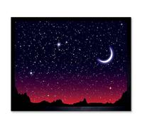 Artery8 Painting Starry Night Sky Crescent Moon 12X16" Framed Wall Art Print