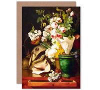 Artery8 Painting Still Life Berjon Flowers Shells Shark Head Greetings Card Artery8 Multicolor