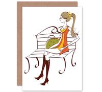 Artery8 Painting Stylish Cartoon Park Bench Greetings Card in White Artery8 White