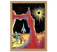 Artery8 Painting Surreal Fantasy Sci Fi Alien Martian Planet Rocket Ship Space Artwork Framed Wall Art Print A4 in Light Oak Artery8 Light Oak