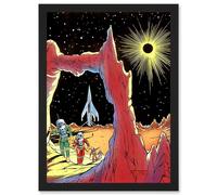 Artery8 Painting Surreal Fantasy Sci Fi Alien Martian Planet Rocket Ship Space Artwork Framed Wall Art Print A4 in Black Artery8 Black