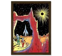 Artery8 Painting Surreal Fantasy Sci Fi Alien Martian Planet Rocket Ship Space Artwork Framed Wall Art Print A4 in Brown Artery8 Brown