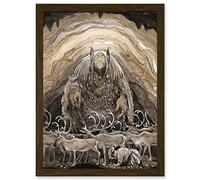 Artery8 Painting Troll Cave Deer John Bauer Artwork Framed A3 Wall Art Print