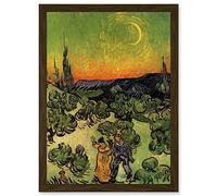Artery8 Painting Van Gogh Couple Walking Crescent Moon Artwork Framed Wall Art Print A4