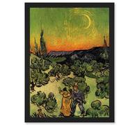 Artery8 Painting Van Gogh Couple Walking Crescent Moon Wall Art Print - A4 Size