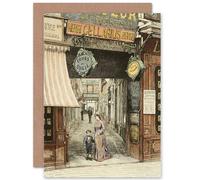 Artery8 Painting Vintage Cityscape Paris Passage De L'Opera Greetings Card in Grey Artery8 Grey