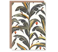 Artery8 Greeting Card Palm Leaves Birds Tropical Pattern Botanical Blank For Him Or Her Art Birthday Card