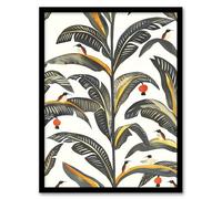 Artery8 Palm Leaves Birds Tropical Pattern Botanical Living Room Artwork Framed Wall Art Print 18X24 Inch