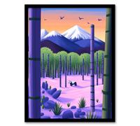 Artery8 Framed Wall Art Panda Bear Bamboo Forest Japan Mountain Landscape Print - 12X16 Inch