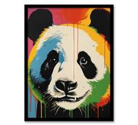 Artery8 Panda Bear Fun Acrylic Paint Drip Kids Children Bedroom Vibrant Bold Bright Colourful Painting Artwork Framed Wall Art Print 18X24 Inch