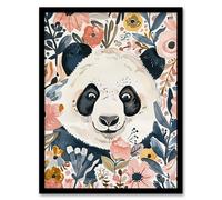 Artery8 Panda Bear Hiding in Spring Flowers Watercolour Framed Wall Art | Size: W12" x H16" Artery8 Multicolor W12" x H16"