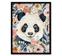 Artery8 Panda Bear Hiding in Spring Flowers Watercolour Living Room Artwork Framed Wall Art Print A4