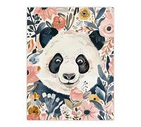 Artery8 Panda Bear Hiding in Spring Flowers Watercolour Living Room Large Wall Art Poster Print Thick Paper 18X24 Inch