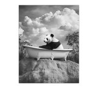 Artery8 Panda Bear in Elegant Bathtub Black White Surreal Bathroom Toilet Large Wall Art Poster Print Thick Paper 18X24 Inch