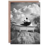 Artery8 Greeting Card Panda Bear in Elegant Bathtub Black White Surreal Blank For Him Or Her Art Birthday Card