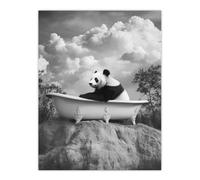 Panda Bear in Elegant Bathtub Black White Surreal Wall Art Print Artery8 Grey W24 inch x H32 inch