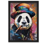 Artery8 Panda Bear with a Suit Low Top Hat & a Cigar Artwork Framed Wall Art Print A4 in Black Artery8 Black