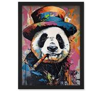 Artery8 Panda Bear with a Suit Low Top Hat and a Cigar Artwork Framed A3 Wall Art Print