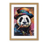 Artery8 Panda Bear with a Suit Low Top Hat and a Cigar Artwork Framed Wall Art Print 18X24 Inch