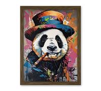 Artery8 Panda Bear with a Suit Low Top Hat and a Cigar Artwork Framed Wall Art Print 18X24 Inch
