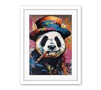 Artery8 Panda Bear with a Suit Low Top Hat and a Cigar Artwork Framed Wall Art Print 18X24 Inch