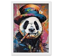 Artery8 Panda Bear with a Suit Low Top Hat and a Cigar Artwork Framed Wall Art Print A4