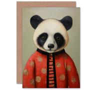 Artery8 Panda Cub in Chinese Uniform for Child Children Kids Birthday Congratulations Son Daughter Blank Art Greeting Card
