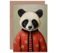 Artery8 Panda Cub in Chinese Uniform for Child Children Kids Birthday Congratulations Son Daughter Blank Art Greeting Card