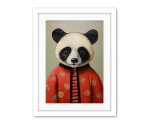 Artery8 Panda Cub in Chinese Uniform Fun Kids Bedroom Artwork Framed Wall Art Print 18X24 Inch