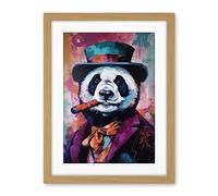 Artery8 Panda Portrait with Purple Suit Top Hat and Cigar Artwork Framed Wall Art Print 18X24 Inch