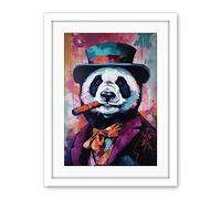 Artery8 Panda Portrait with Purple Suit Top Hat and Cigar Artwork Framed Wall Art Print 18X24 Inch